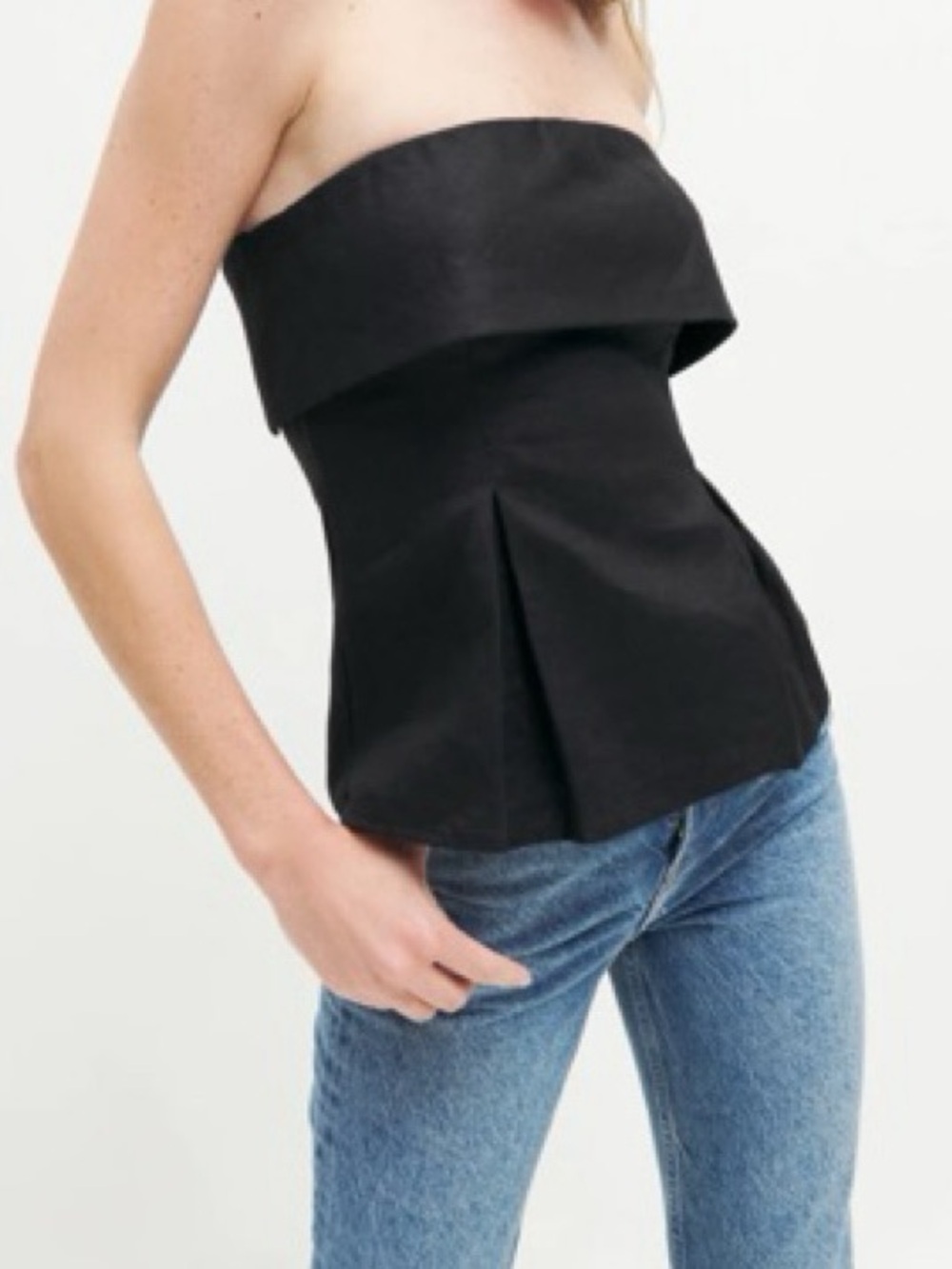 Reformation Strapless Black Linen Peplum Top, Size 4